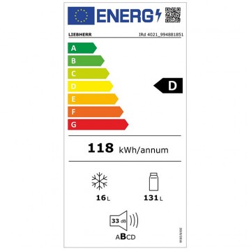 Liebherr Εντοιχιζόμενο Μονόπορτο Ψυγείο 147lt Υ102.2xΠ55.9xΒ54.6εκ. Λευκό IRd 4021
